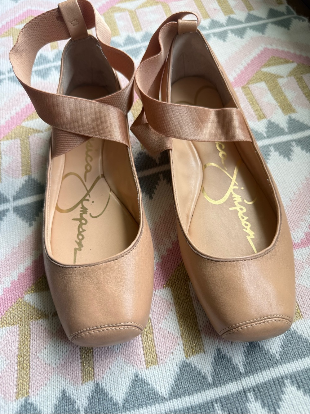 Jessica Simpson Nude Leather Square-Toe Ballet Flats - Picture 2 of 7